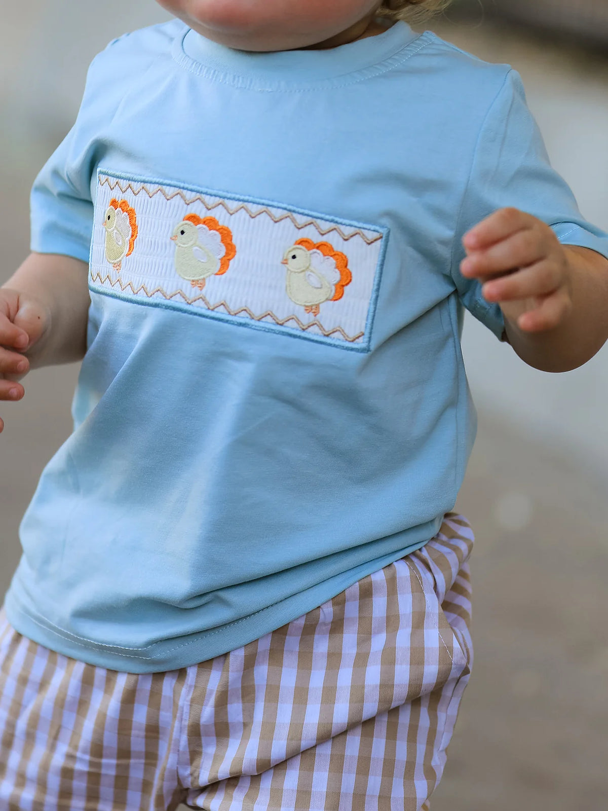 Thanksgiving Plaid Turkey Embroidery Smocking Boys Set