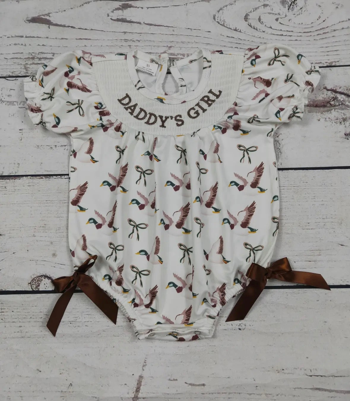 Duck Printed Daddy’s Girl Smocked Bubble