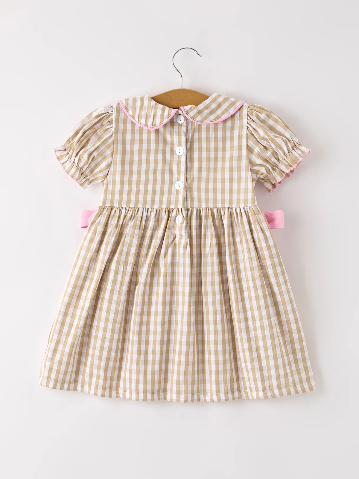 Thanksgiving Lapel Plaid Turkey Embroidery Smocking Bow Baby Girls Dress