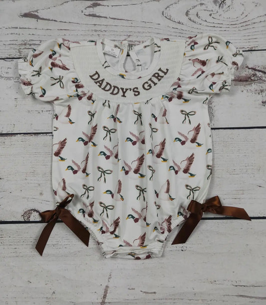 Duck Printed Daddy’s Girl Smocked Bubble