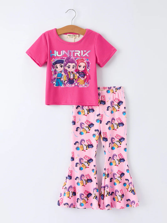 Girls Print Short-sleeved Top + Trousers Set