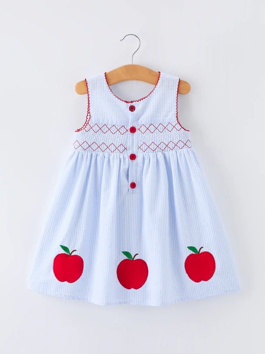 Girls Back To School Apple Twirl Dress Smocked