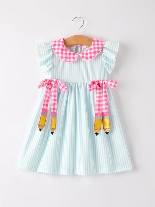 Back To School Girls Striped lapels Bow Dress