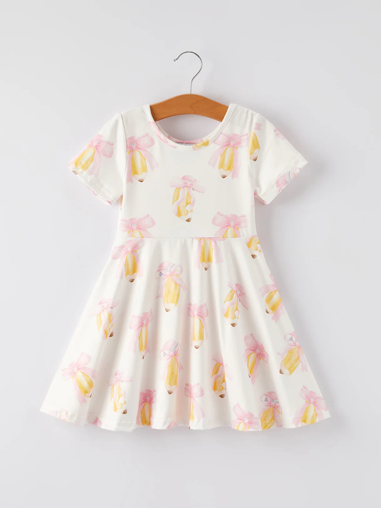 Back to School Bow Pencil Print Girls Dress