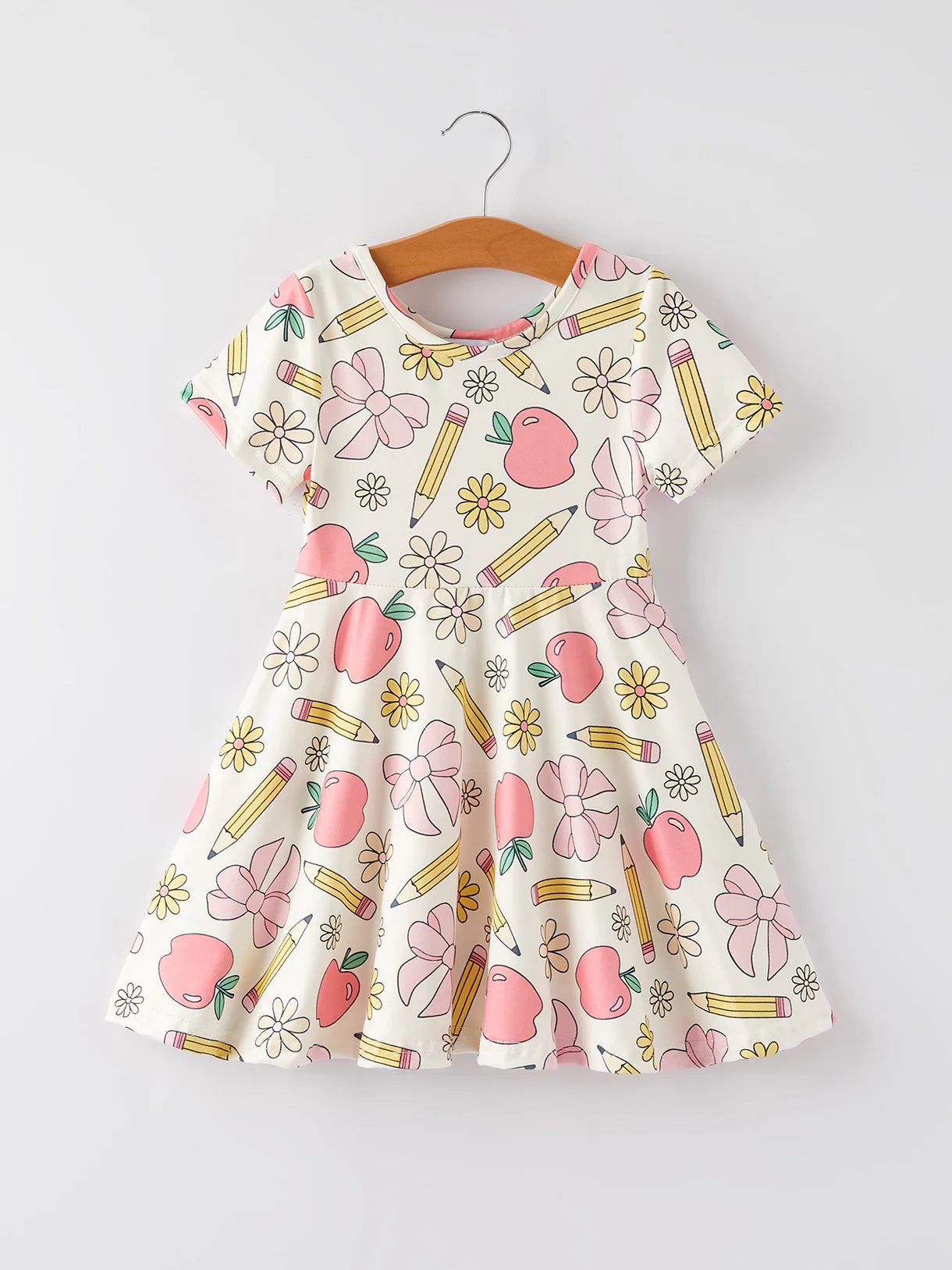 Back to School Apple, Pencil, and Floral Print Girls Dress