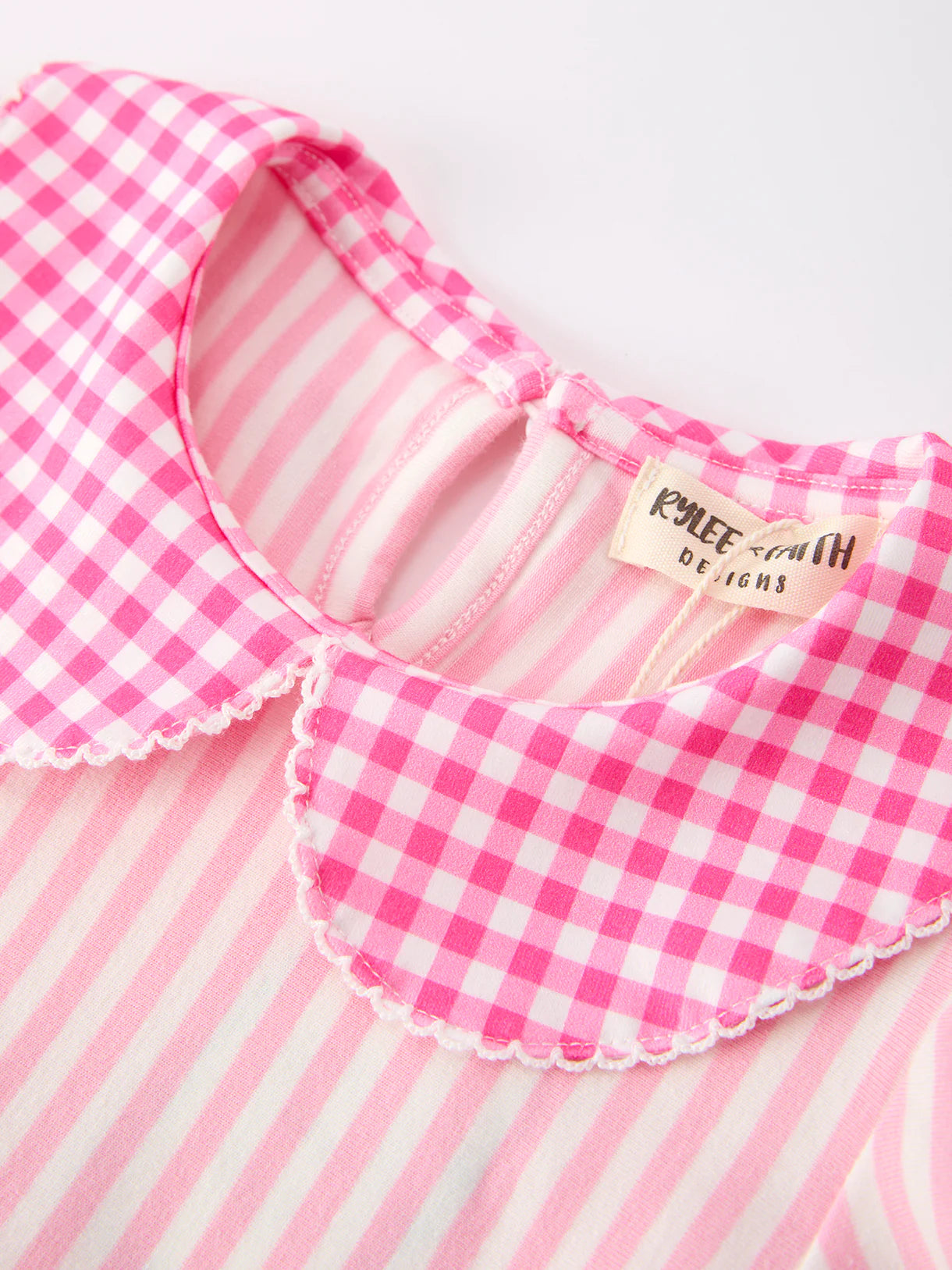 Girls Back To School Pink Plaid Petals Collar Pencil Applique Dress