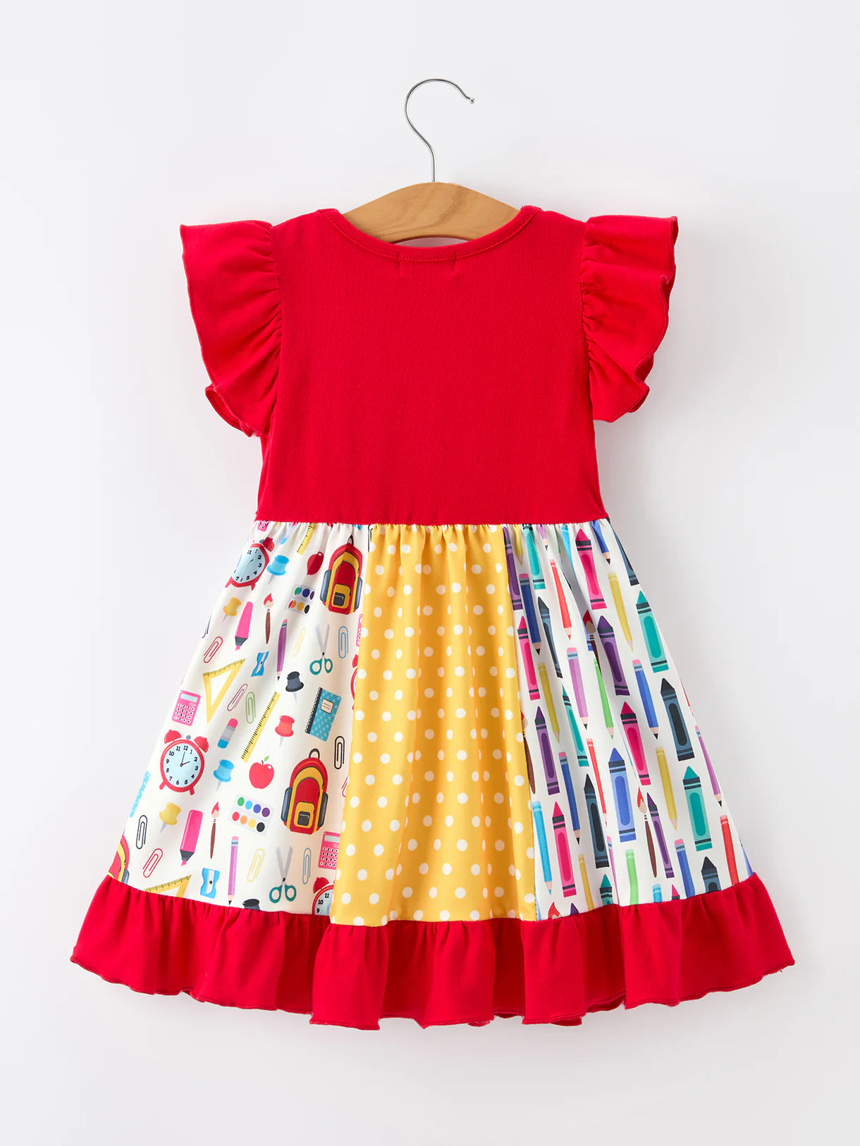Girls Back To School Pencil Twirl Dress Ruffle Patchwork