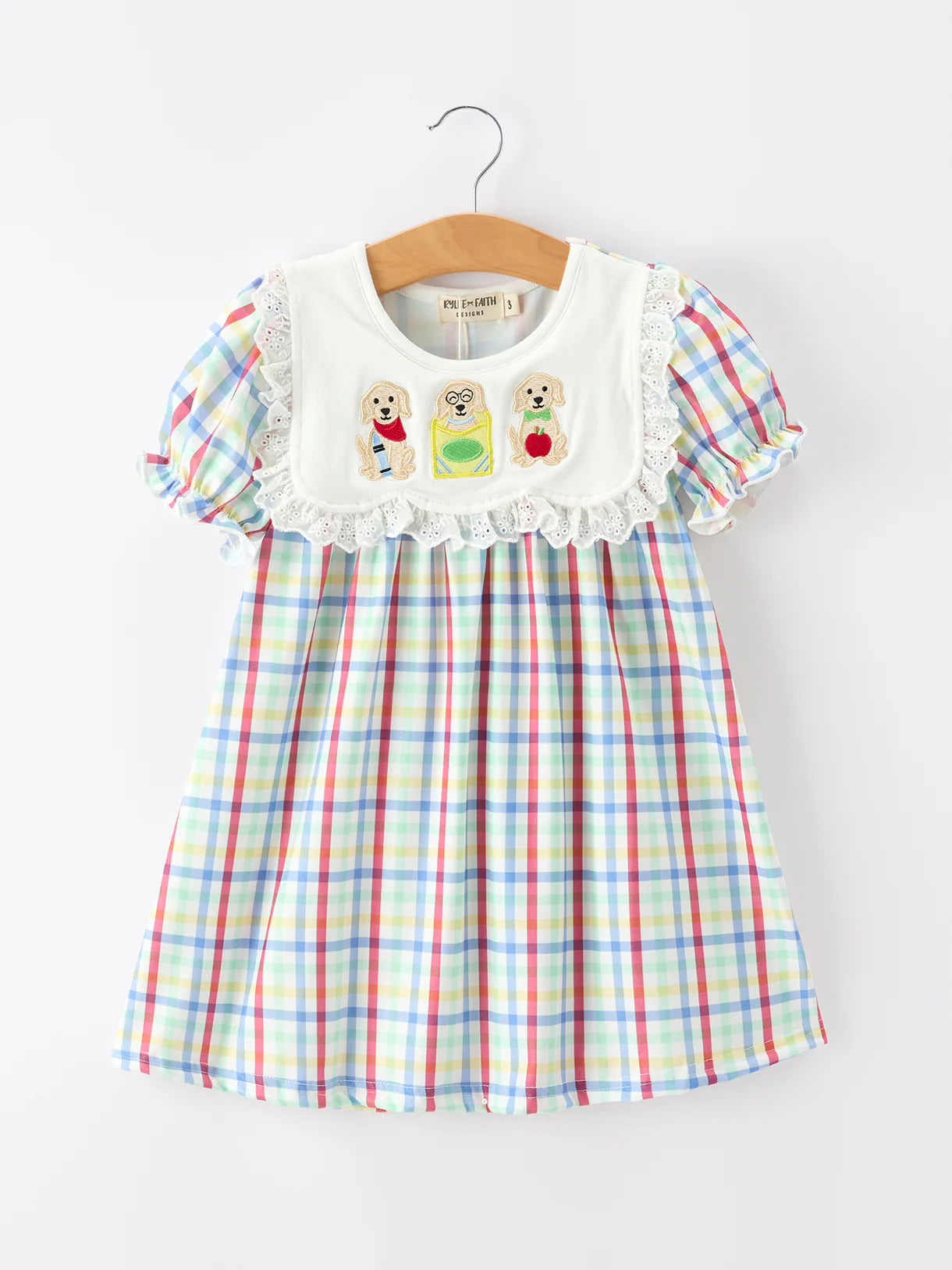 Girls Back To School Dog Plaid Twirl Dress