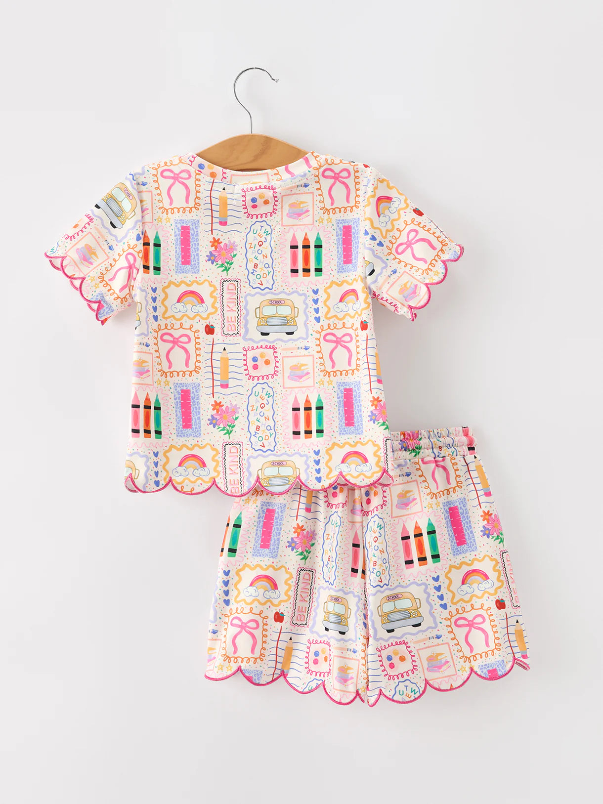 Back to School Print Girl Short Set Scallop Hem - PREORDER