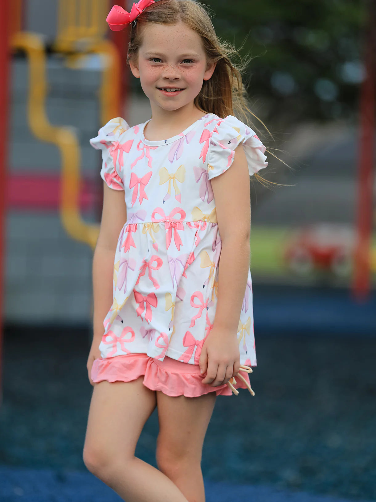 BACK TO SCHOOL Girl's Summer Bow Short Sleeve Shorts Set