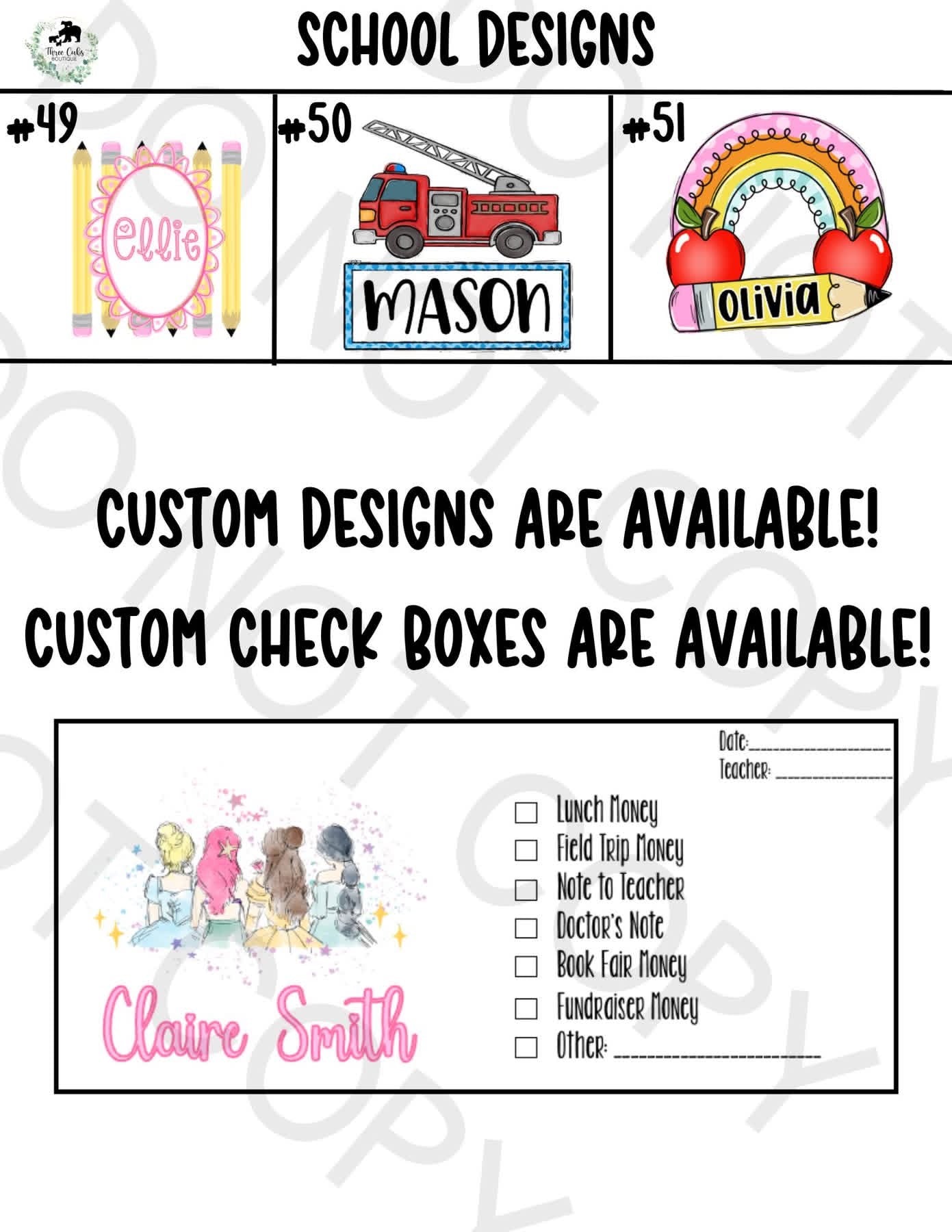 Personalized School Money Envelopes