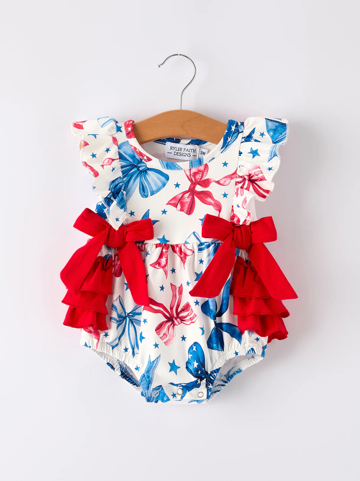 4th of july Bow Print Girls Romper