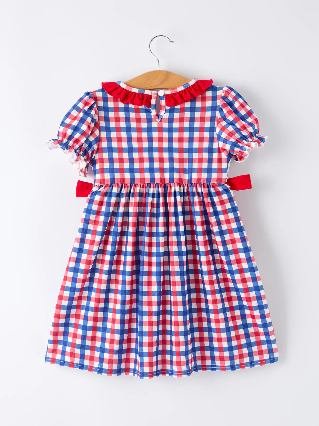 4th of July Plaid Flag Girl Dress With Bows