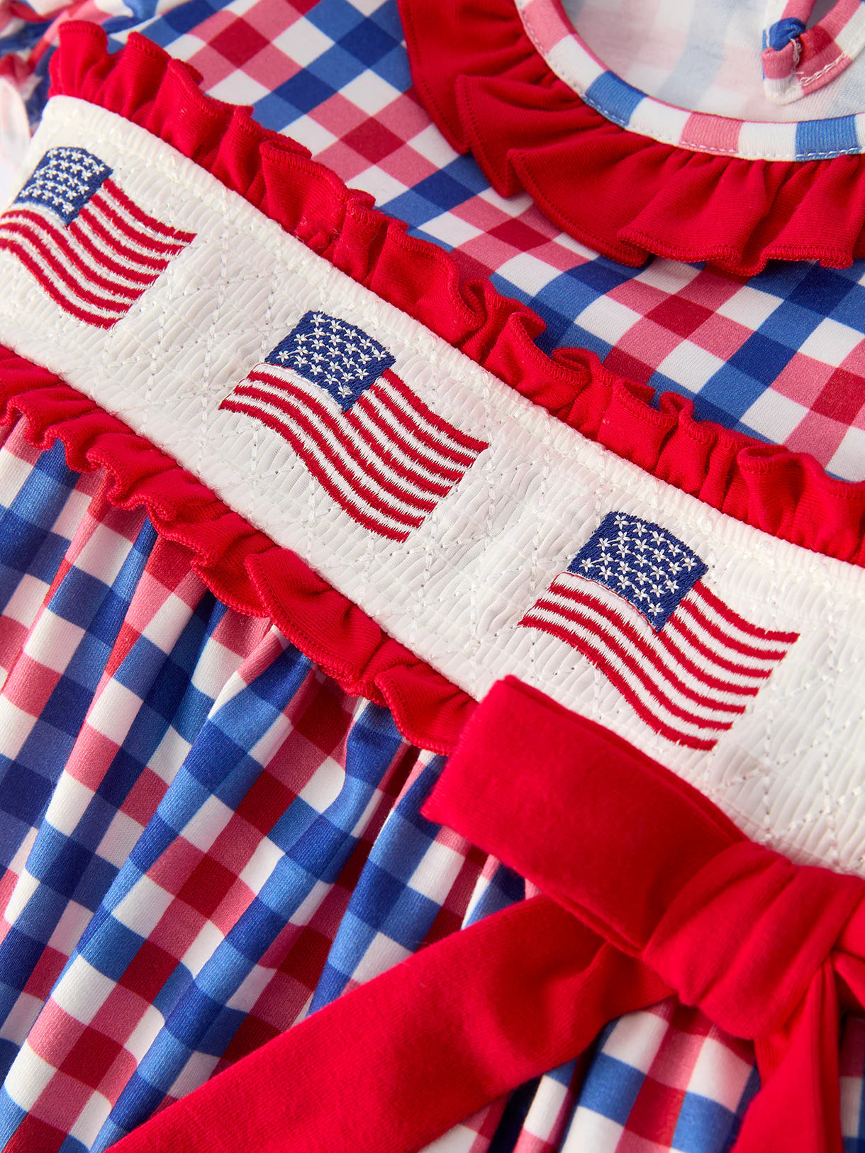 4th of July Plaid Flag Girl Dress With Bows