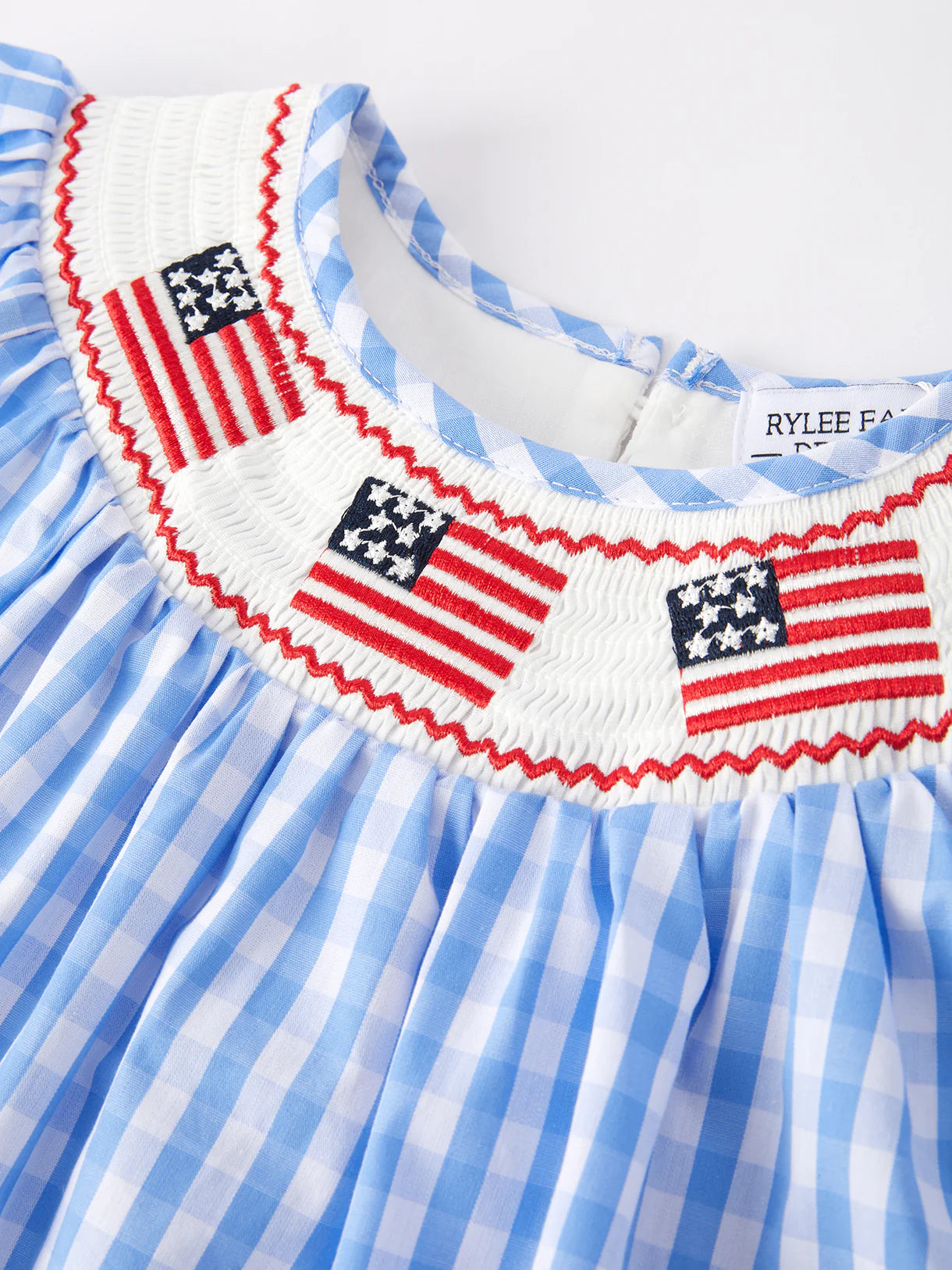 4th of July Flag Embroidery Smocking Girls Dress