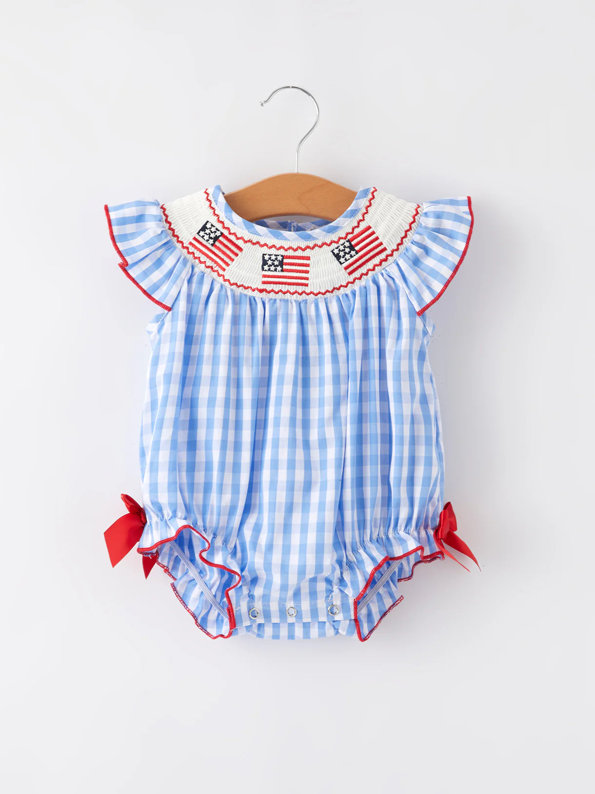 4th of July Flag Embroidery Smocking Girls Romper