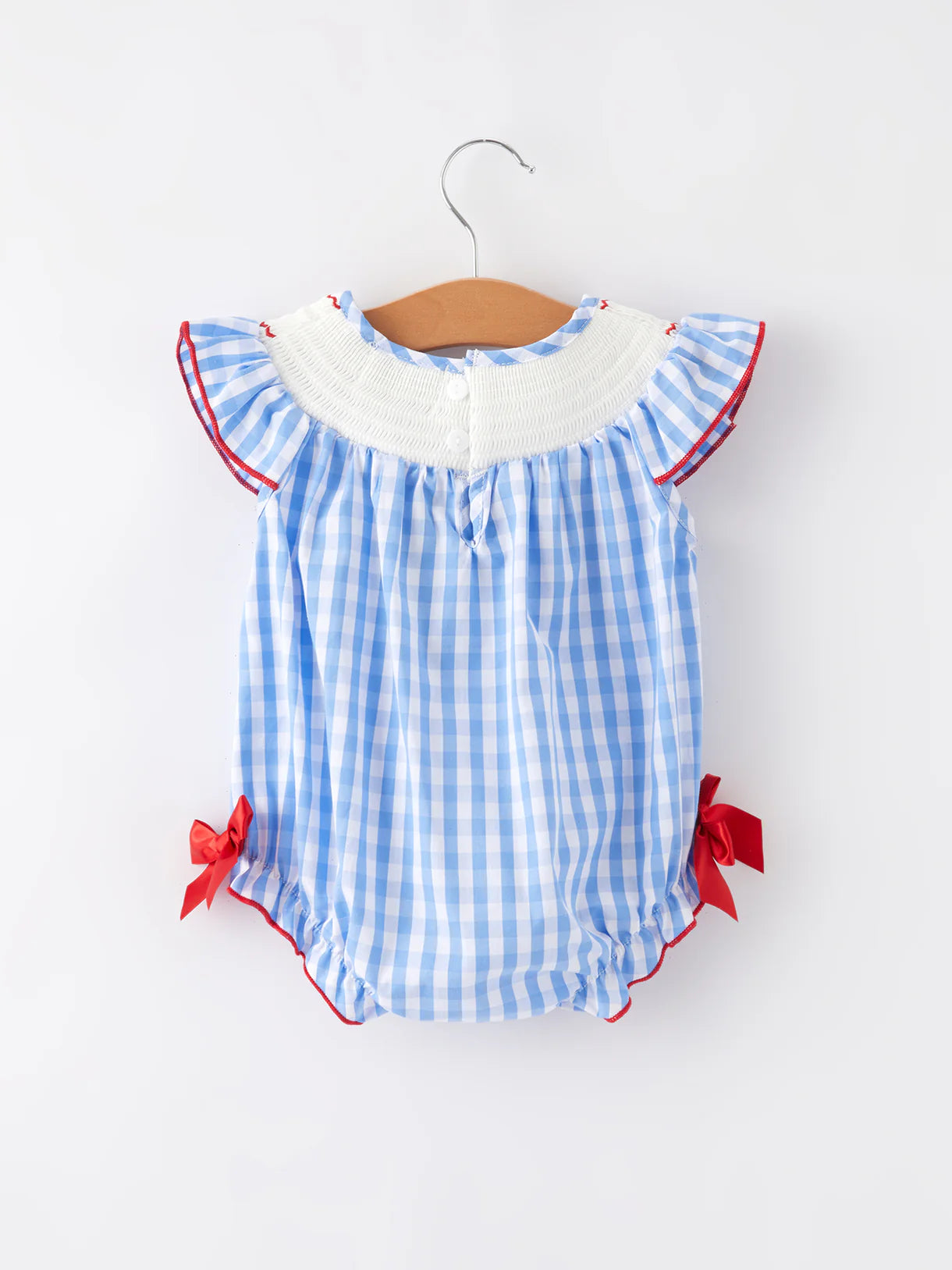 4th of July Flag Embroidery Smocking Girls Romper