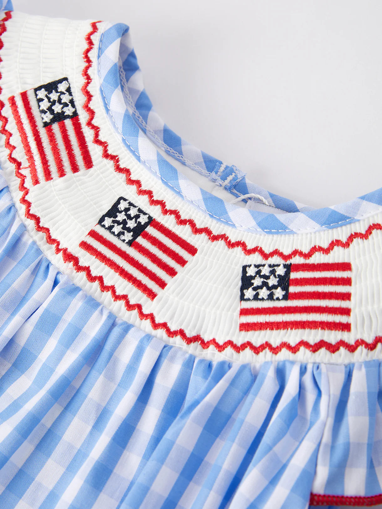 4th of July Flag Embroidery Smocking Girls Romper