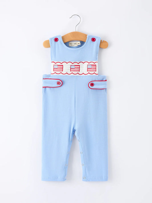4th of July Flag Baby Boys Romper Smocked