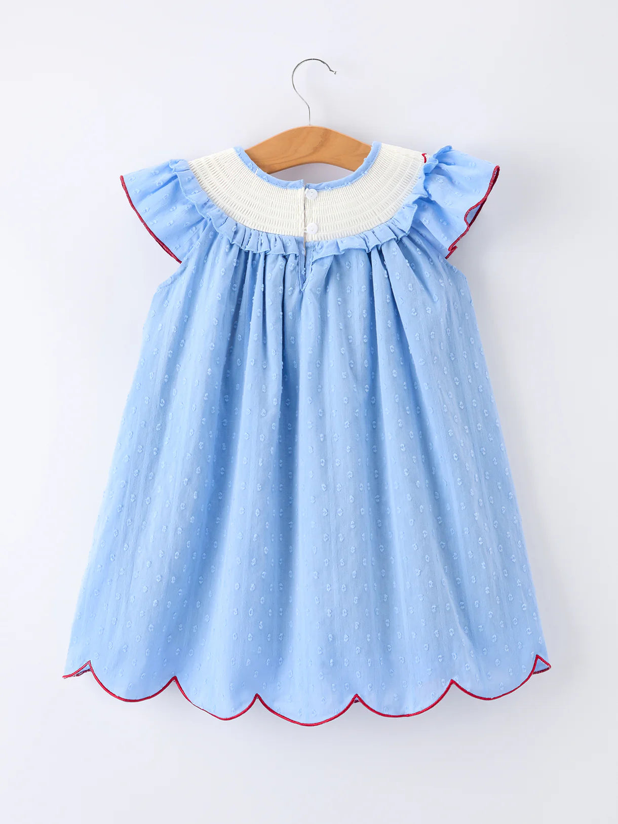 4th of July American Flag Girls Dress Ruffle Collar Scallop Hem