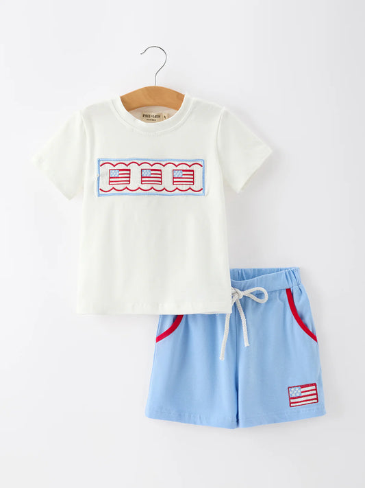 4th of July Flag Boys Set Short Sleeve Top Shorts