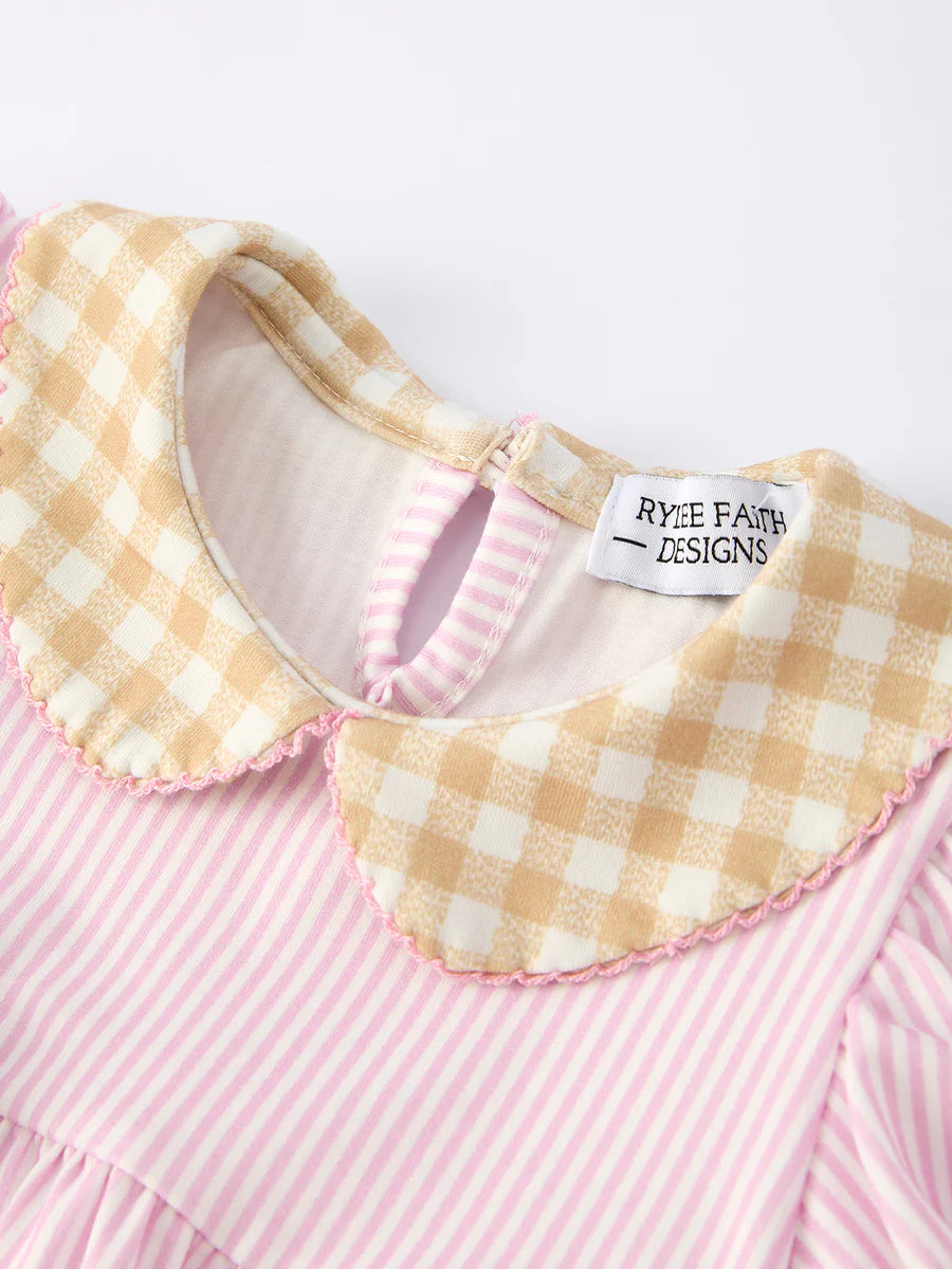 Farm Horse Bow Baby Girls Romper – Pink Plaid
