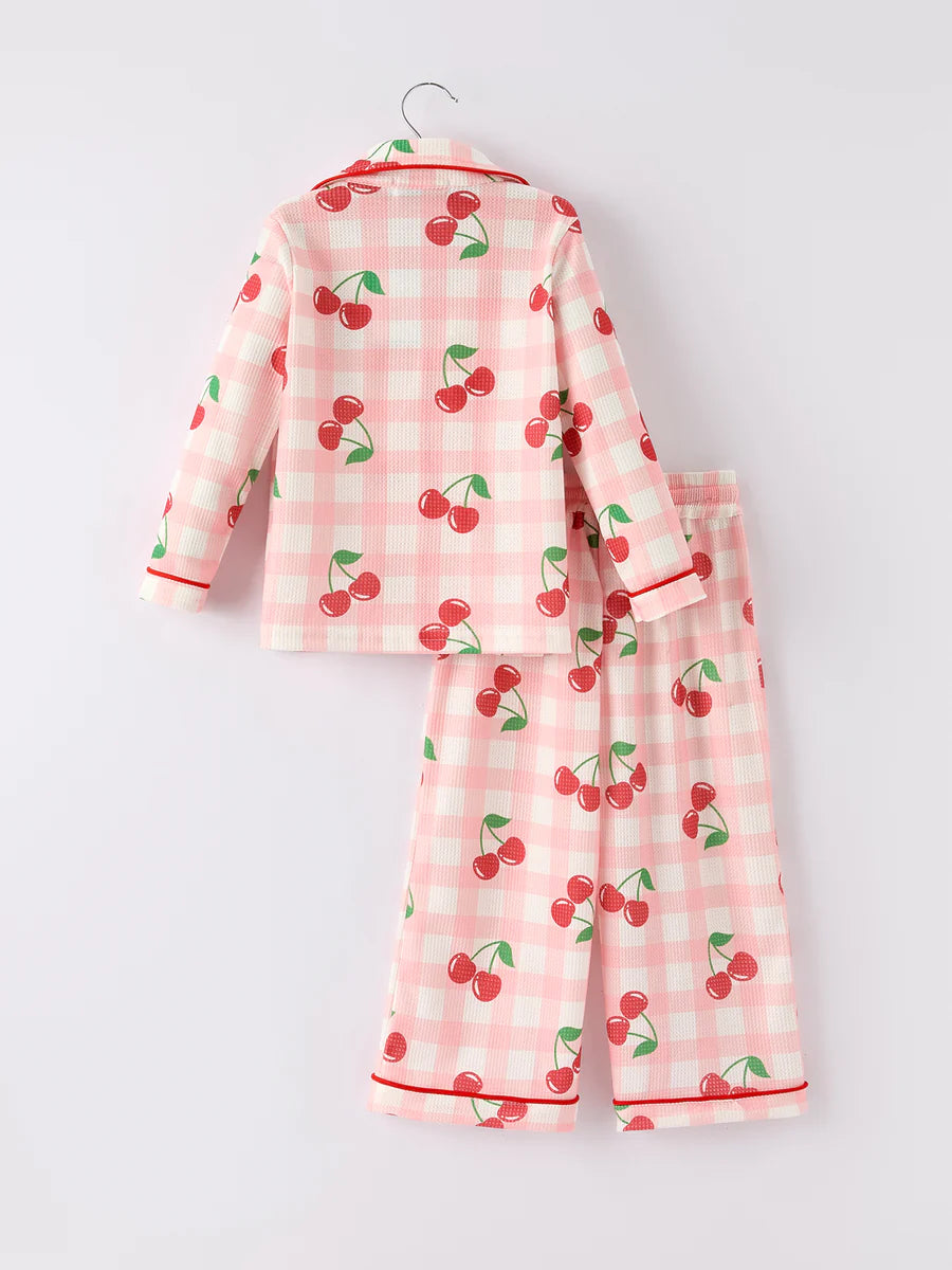Waffle Cherry Girls Long Sleeve Set