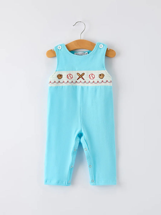 Baby Boy Baseball Romper – Blue Sleeveless Sports Outfit with Embroidery
