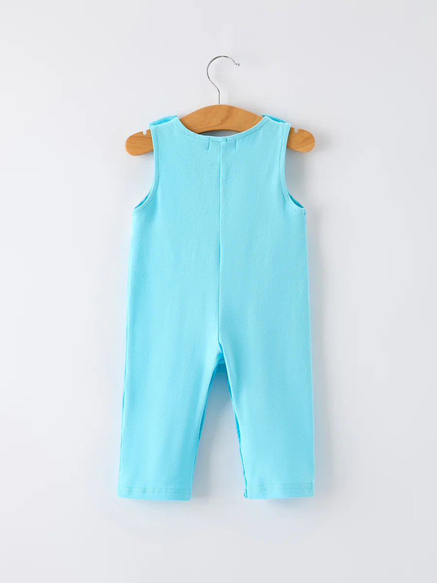 Baby Boy Baseball Romper – Blue Sleeveless Sports Outfit with Embroidery