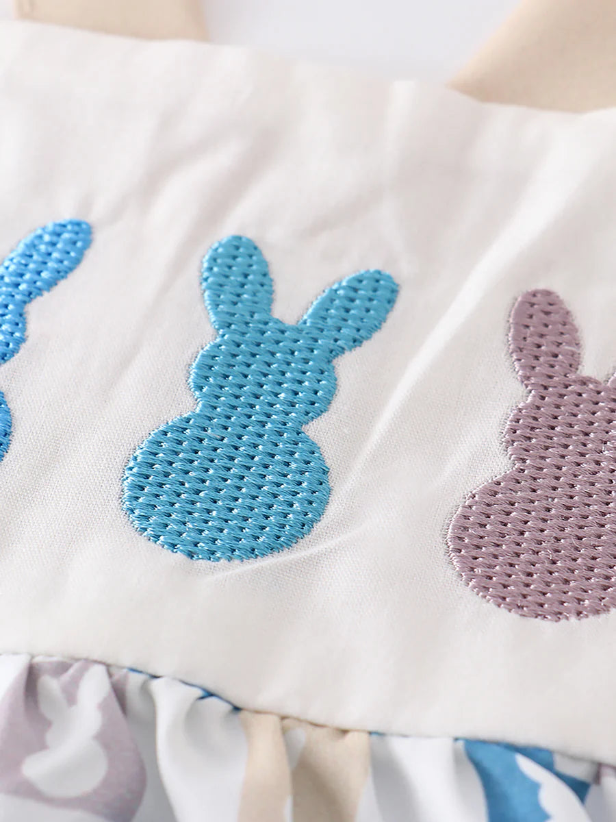 Beige Plaid Rabbit Applique Boy Romper