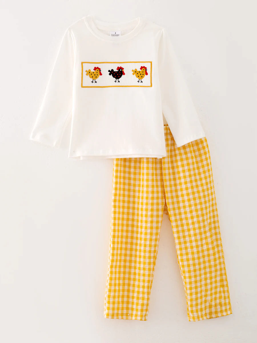 Chicken Smocking Embroidered Boys Outfits