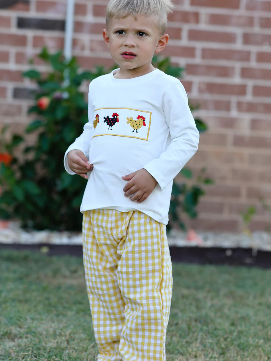 Chicken Smocking Embroidered Boys Outfits