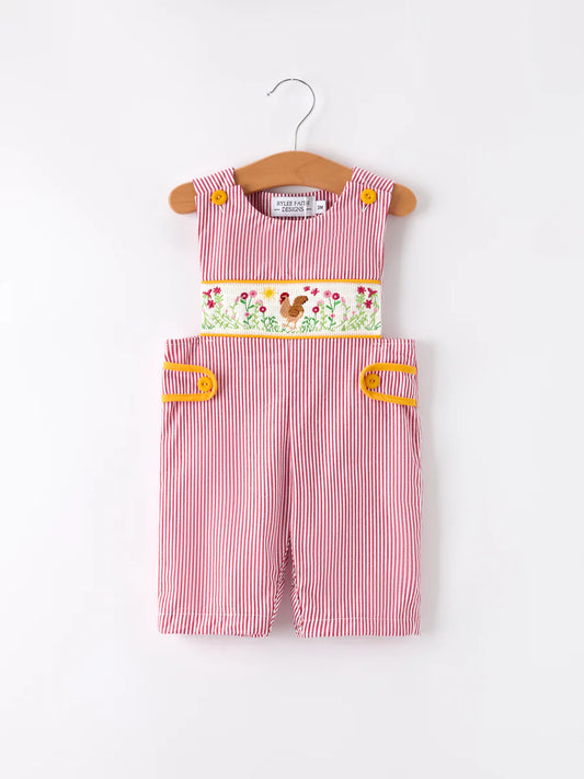 Rooster Smock Embroidered Boys Romper