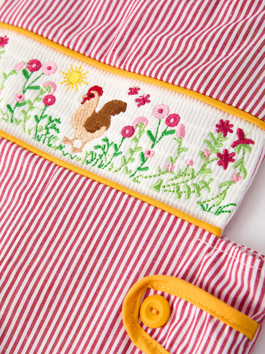Rooster Smock Embroidered Boys Romper
