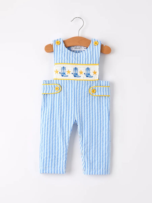 Blue Boots Striped Baby Boys' Romper