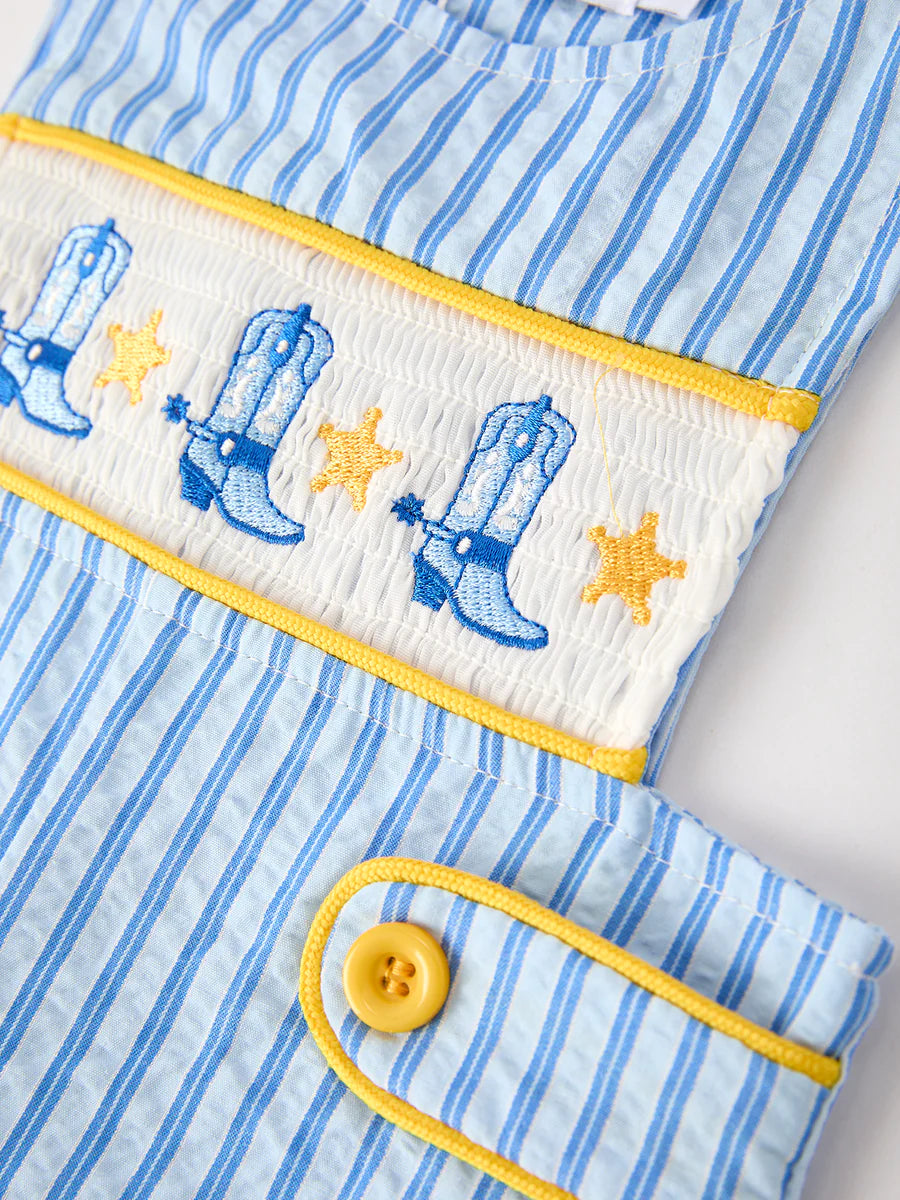 Blue Boots Striped Baby Boys' Romper