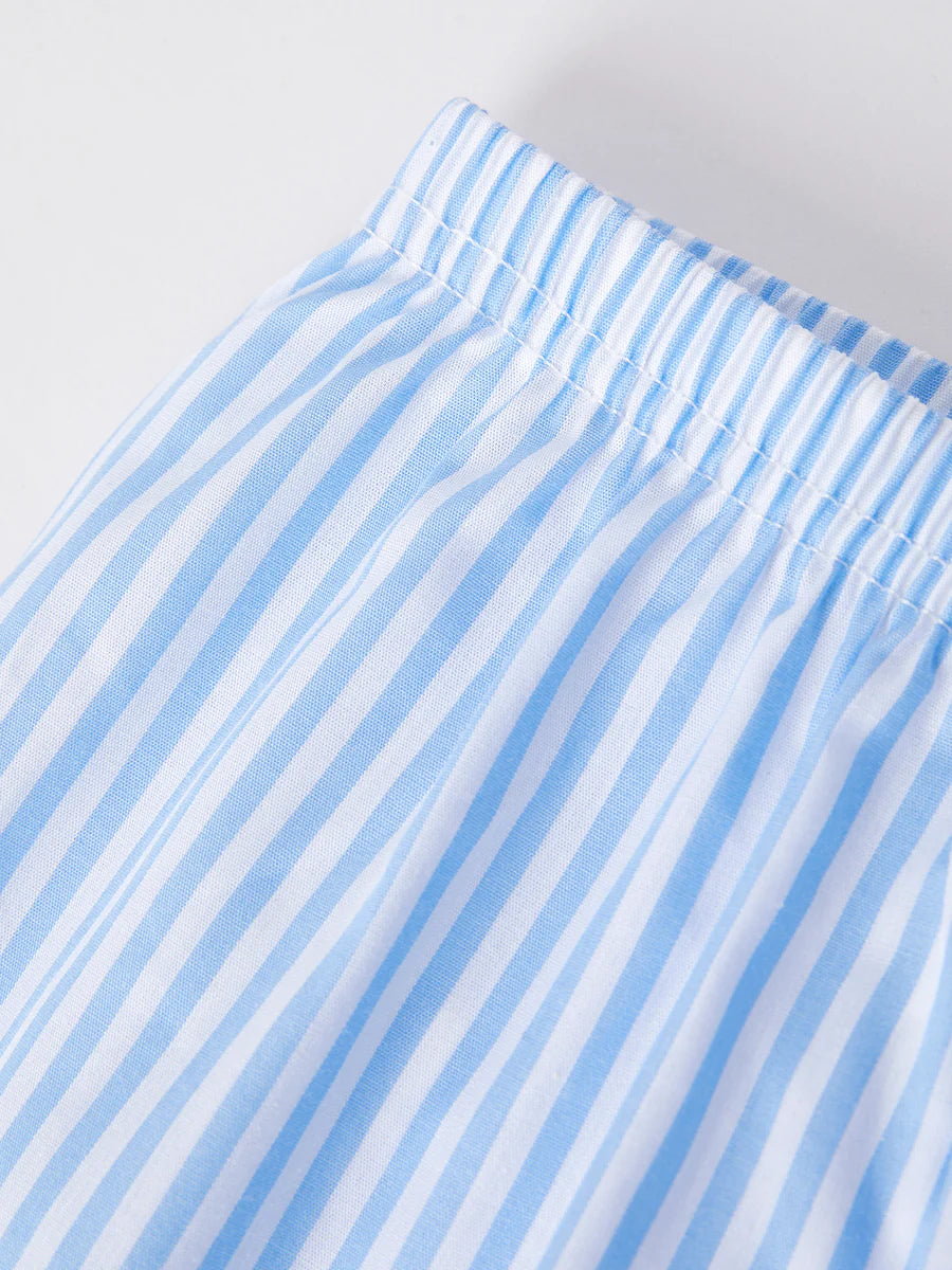 "I ❤ MOMMY" Embroidery  Smocking Baby Boys Striped Shorts Set