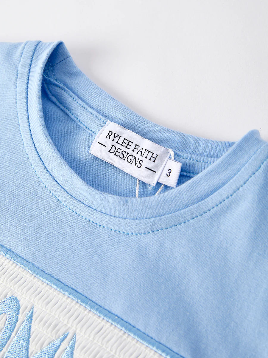 "I ❤ MOMMY" Embroidery  Smocking Baby Boys Striped Shorts Set