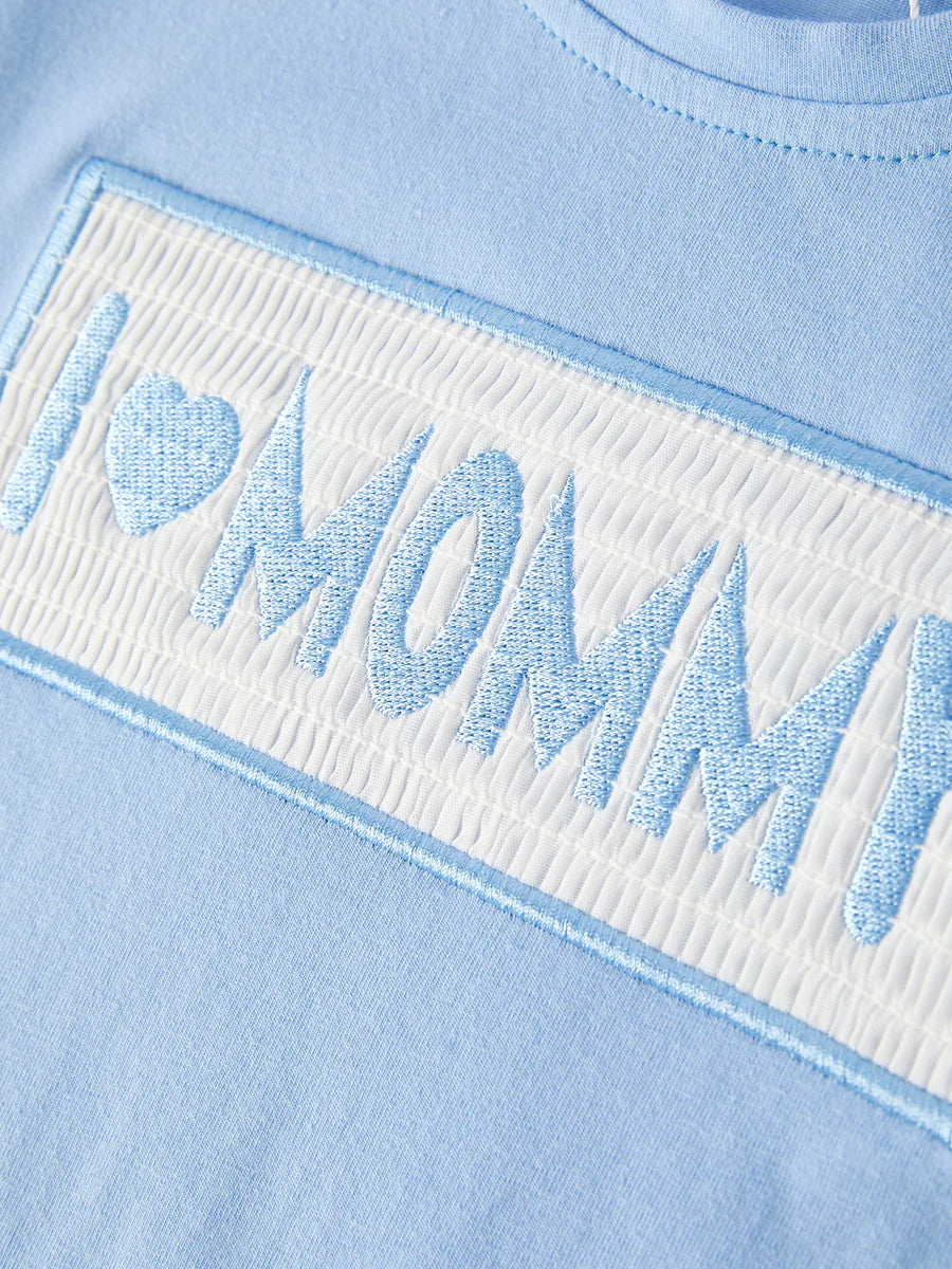 "I ❤ MOMMY" Embroidery  Smocking Baby Boys Striped Shorts Set