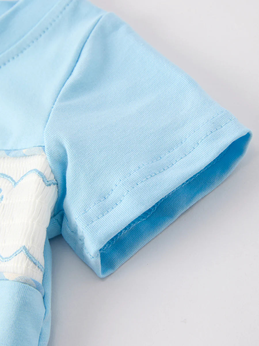 Blue Smocked Church Christ Bishop Christening Baby Boys' Romper