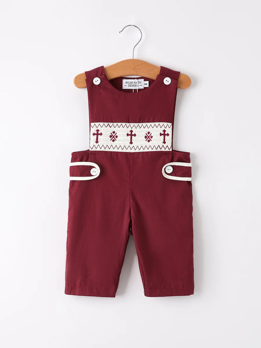 Dark Red Smocked Church Christ Bishop Christening Boys' Romper