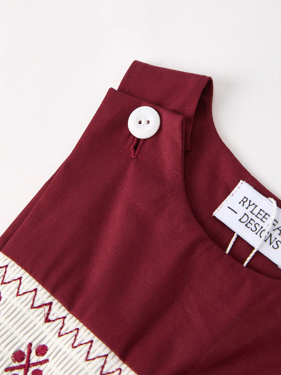 Dark Red Smocked Church Christ Bishop Christening Boys' Romper