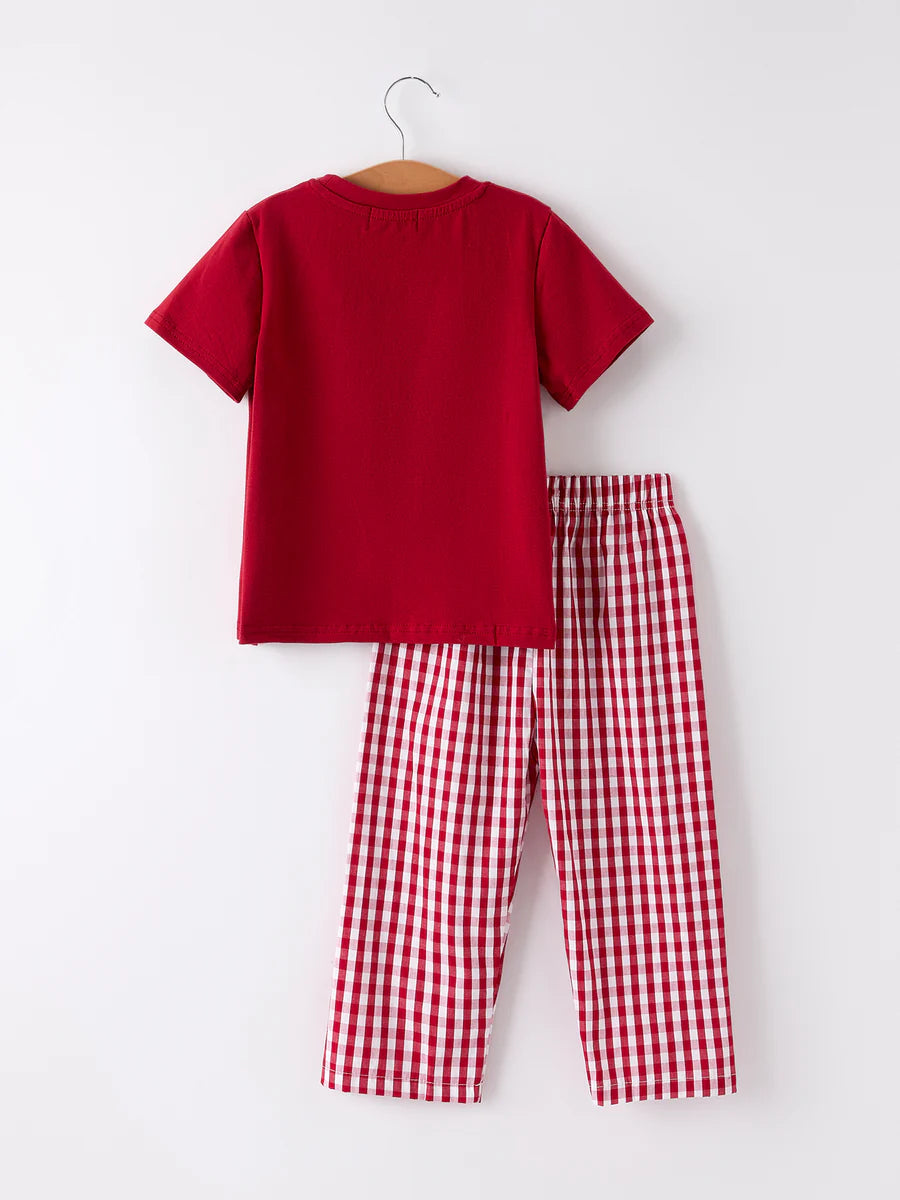 Red Plaid Smocked Church Christ Bishop Christening Boys'Set
