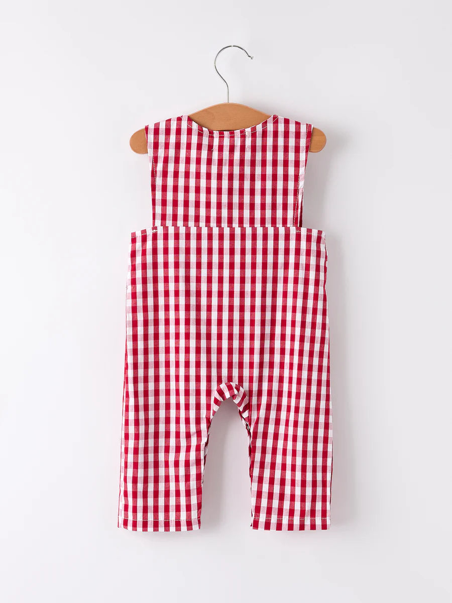Red Plaid Smocked Church Christ Bishop Christening Baby Boys' Romper