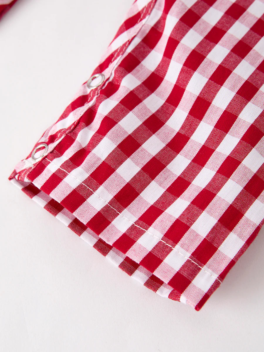 Red Plaid Smocked Church Christ Bishop Christening Baby Boys' Romper