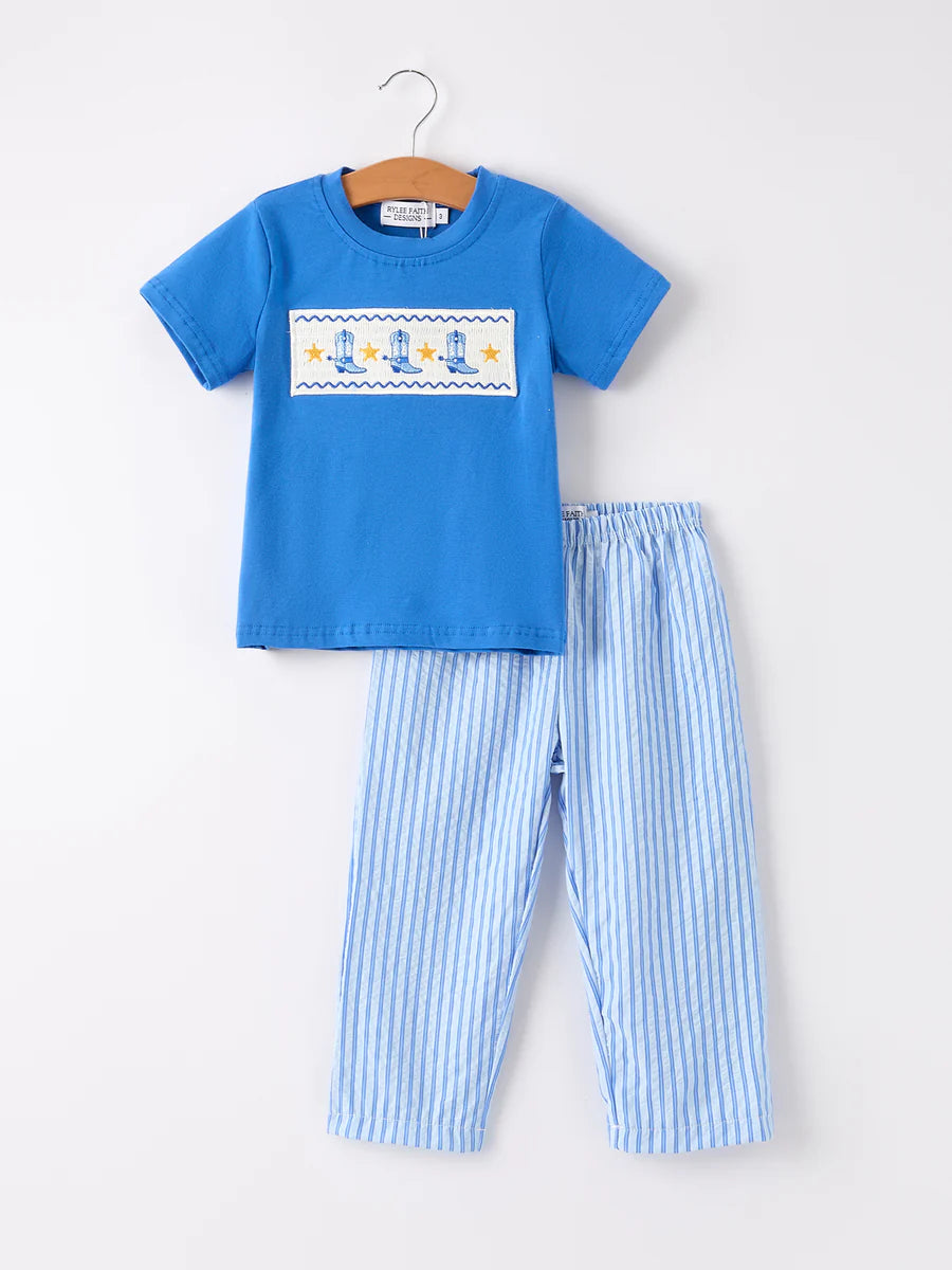 Blue Boots Striped Boys Set