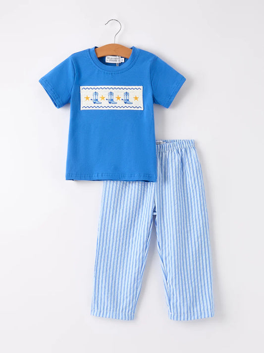 Blue Boots Striped Boys Set