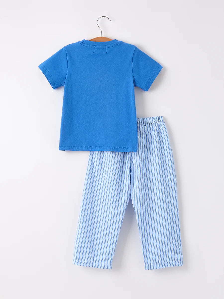 Blue Boots Striped Boys Set