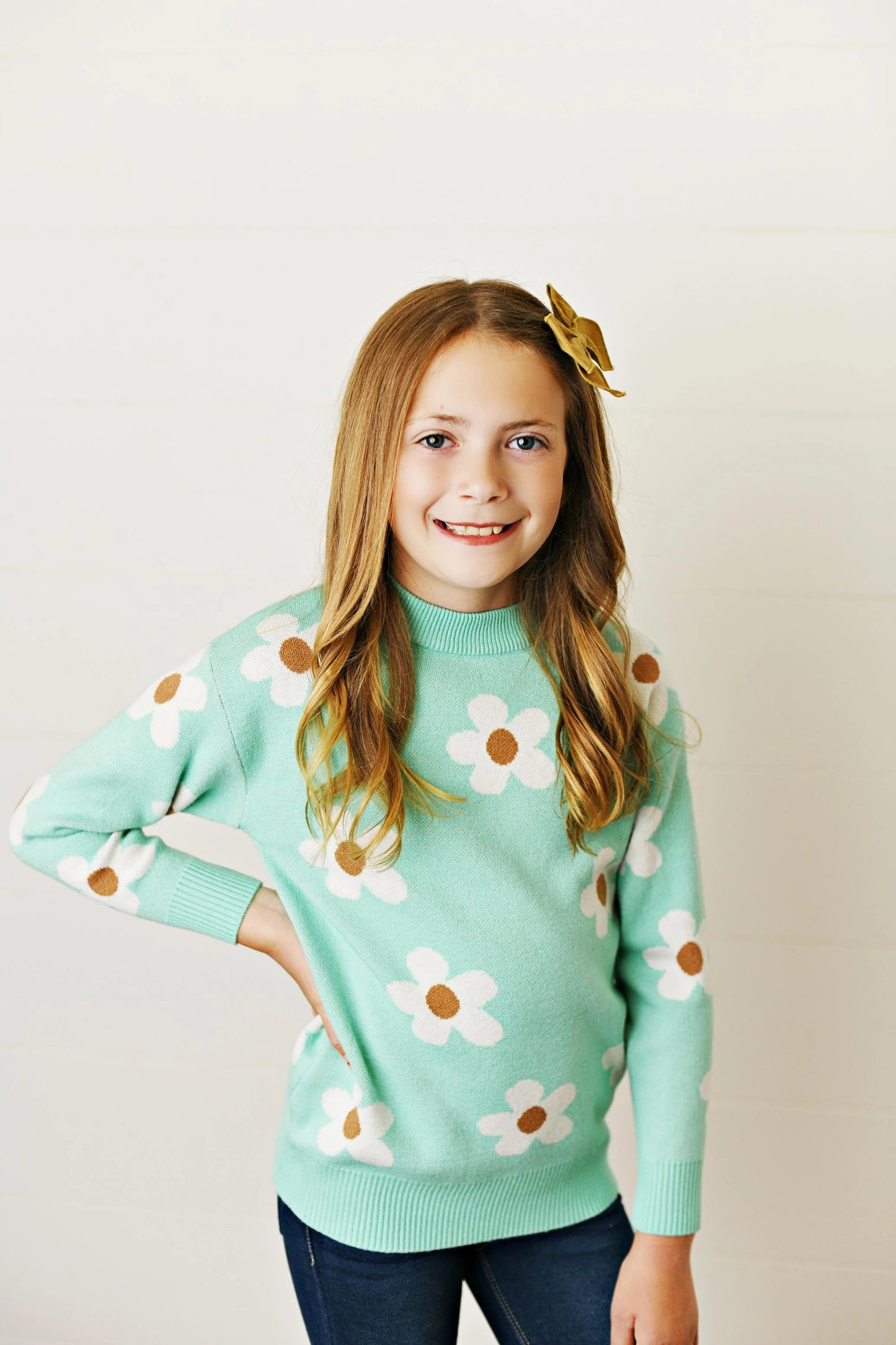 Teal Flower Sweater