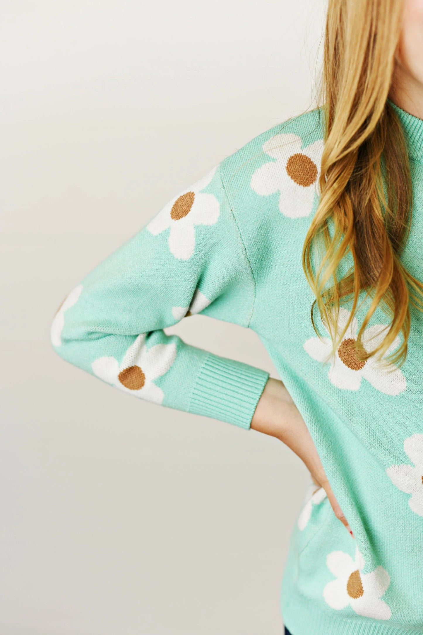 Teal Flower Sweater